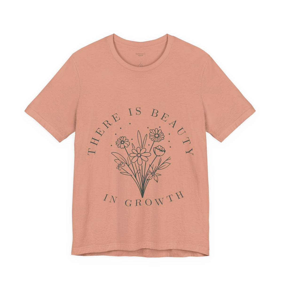 Printify floral T-shirt featuring colorful "There Is Beauty In Growth" graphic, casual fit, and soft fabric.