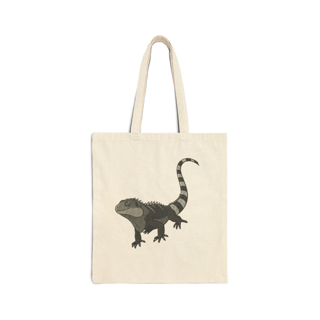 Printify Iguana Tote Bag with detailed wildlife illustration from Wyldelife Collection, featuring a vibrant iguana design on fabric.