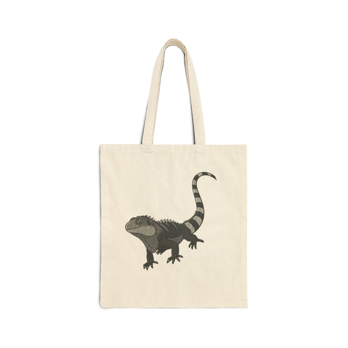 Printify Iguana Tote Bag with detailed wildlife illustration from Wyldelife Collection, featuring a vibrant iguana design on fabric.