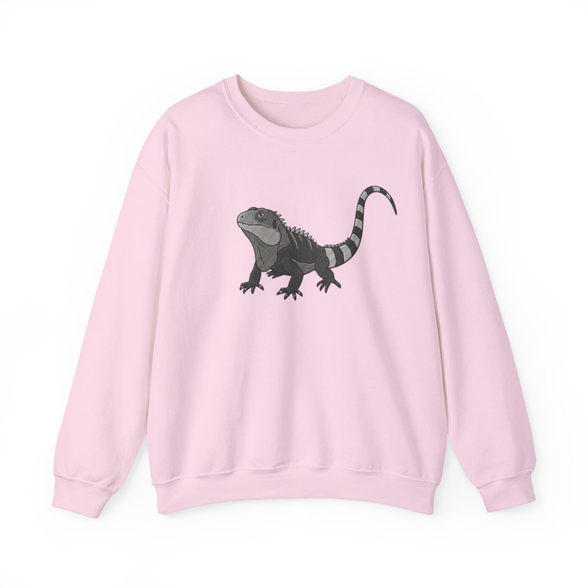 Iguana graphic sweatshirt featuring wildlife art from Wyldelife Collection by Printify, shown in a close-up view.
