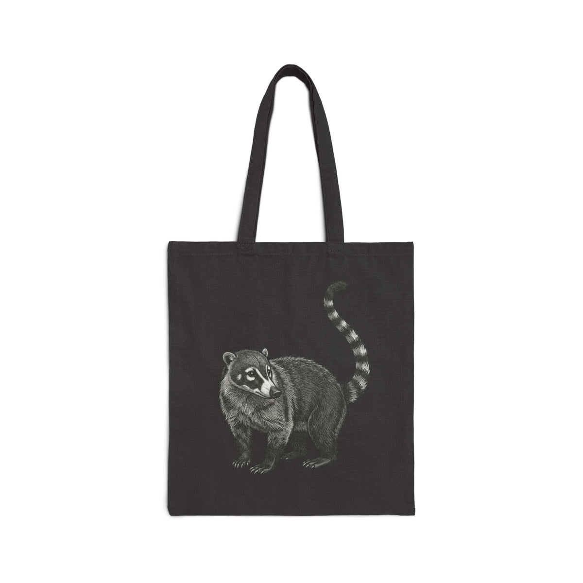 Printify Coati Tote Bag with detailed wildlife illustration from Wyldelife Collection, showcasing a stylish eco-friendly bag with coati design.