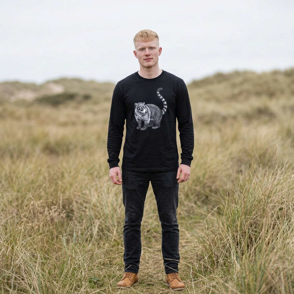 Coati Wildlife Graphic T-shirt with long sleeves from WyldeLife Collection, featuring a detailed animal illustration on the front.