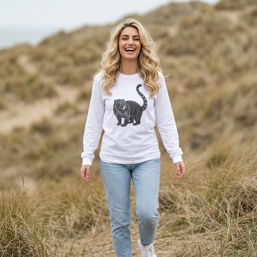 Printify Coati long sleeve wildlife graphic T-shirt from WyldeLife Collection, featuring a detailed coati illustration on the front.