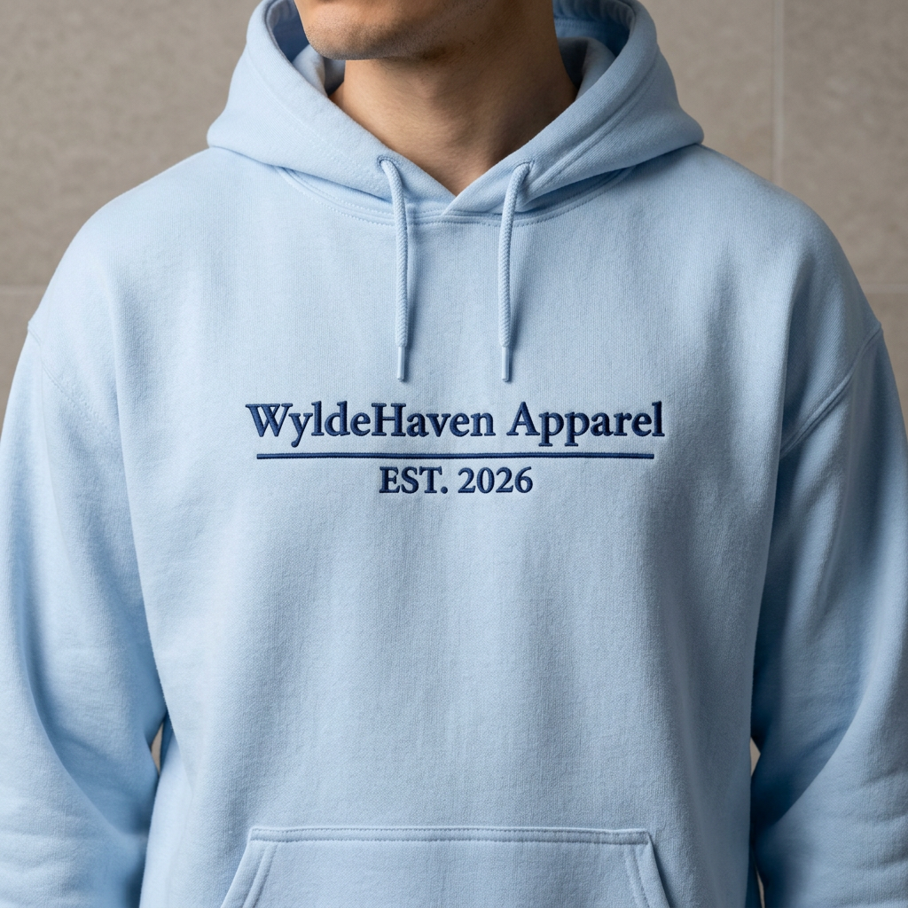 WyldeHaven Apparel Signature Embroidered Hoodie featuring detailed embroidery and comfortable fit, designed by Printify.