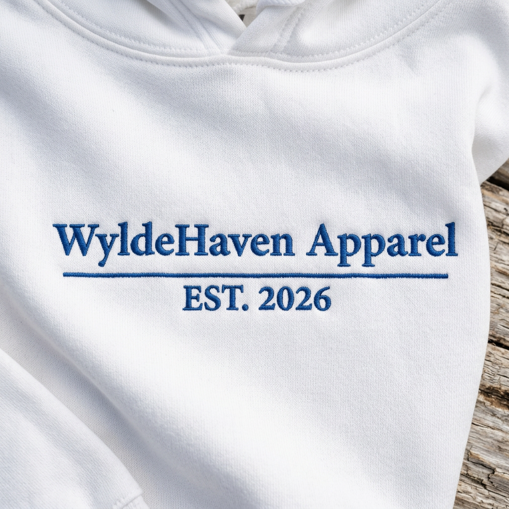 Printify WyldeHaven Apparel Signature Embroidered Hoodie with embroidered logo, soft fabric, and comfortable fit.
