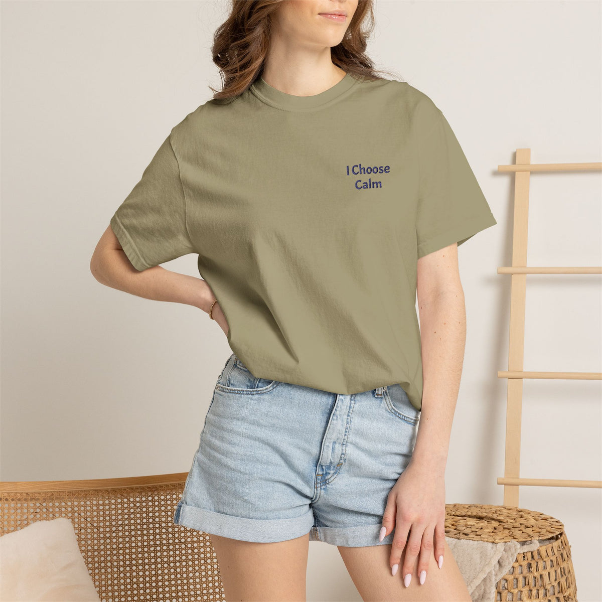 Light grey I Choose Calm T-Shirt by Printify featuring minimalist relaxation design, casual fit, and soft fabric for comfortable wear.