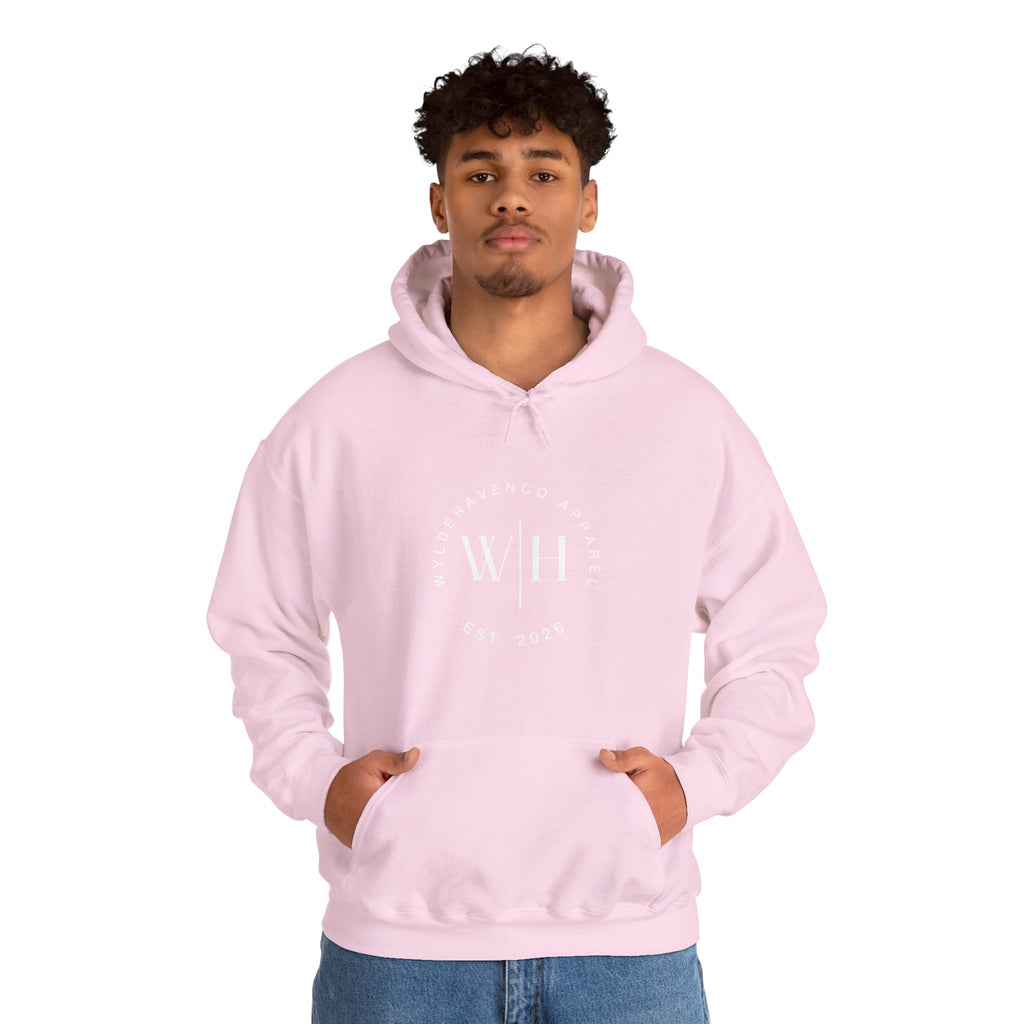 WyldeHaven Apparel Monogram Circle Hoodie featuring Est. 2026 logo, comfortable sweatshirt with printed monogram design.