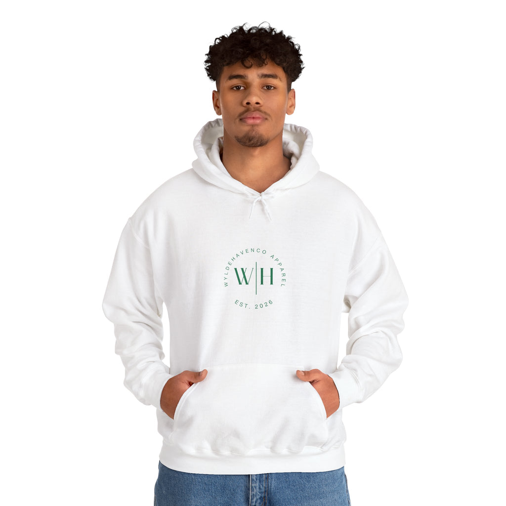 Gray monogram circle hoodie by WyldeHaven Apparel with logo design, featuring a comfortable fit and stylish logo print.