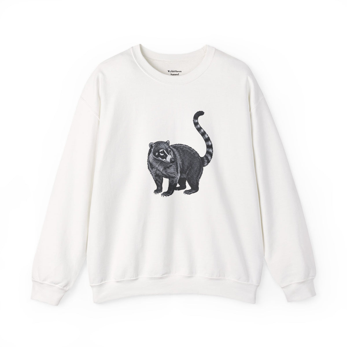 Coati graphic sweatshirt from Wyldelife Collection by Printify featuring wildlife art on a cozy sweatshirt.