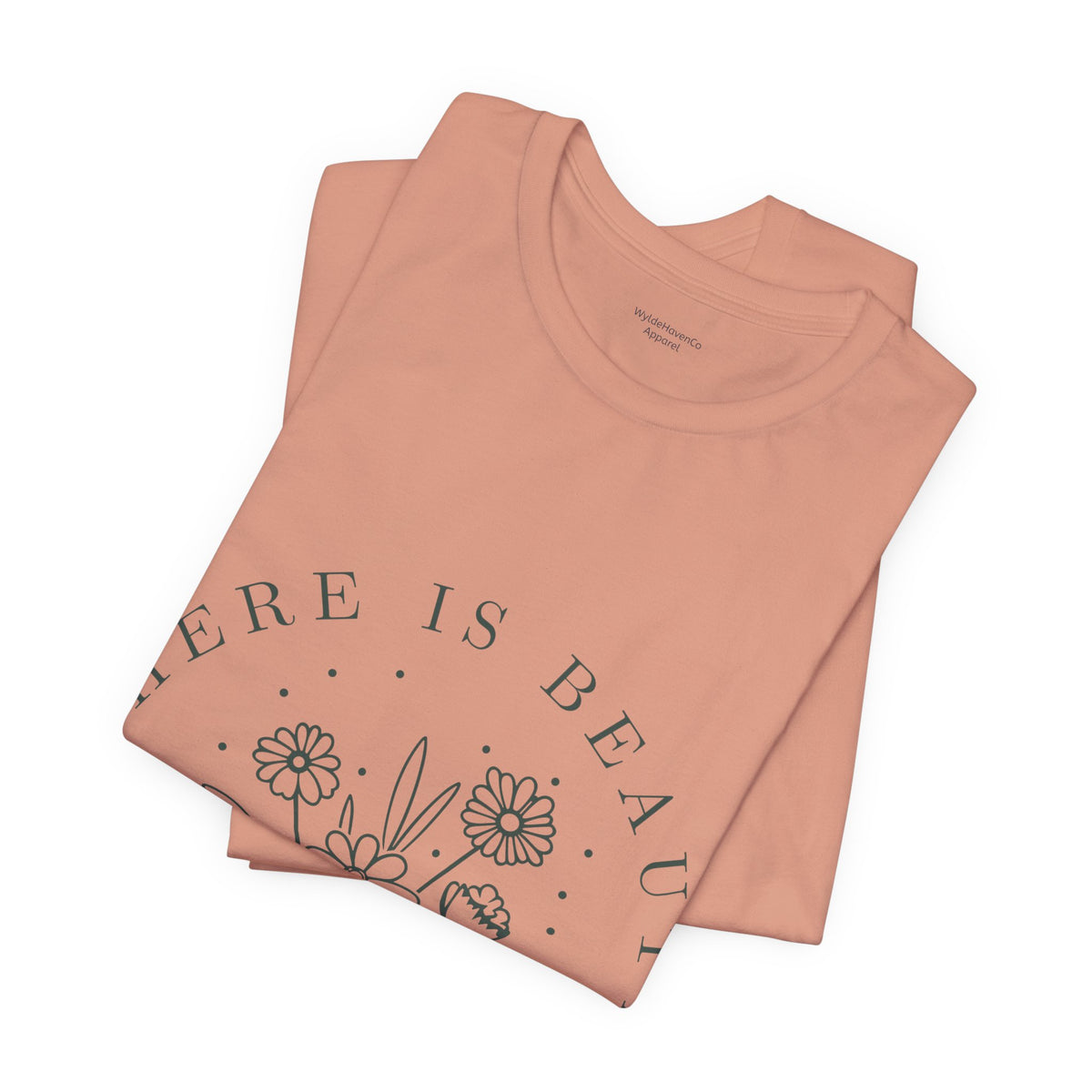 Printify floral T-shirt featuring vibrant "There Is Beauty In Growth" design, casual fit, perfect for everyday wear.