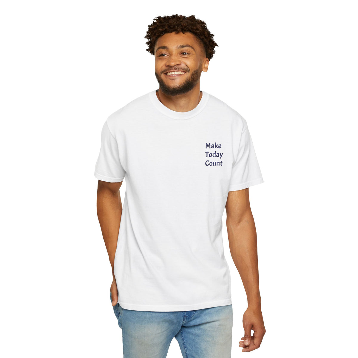 Printify Make Today Count inspirational pocket T-shirt in soft fabric with motivational quote and casual fit.