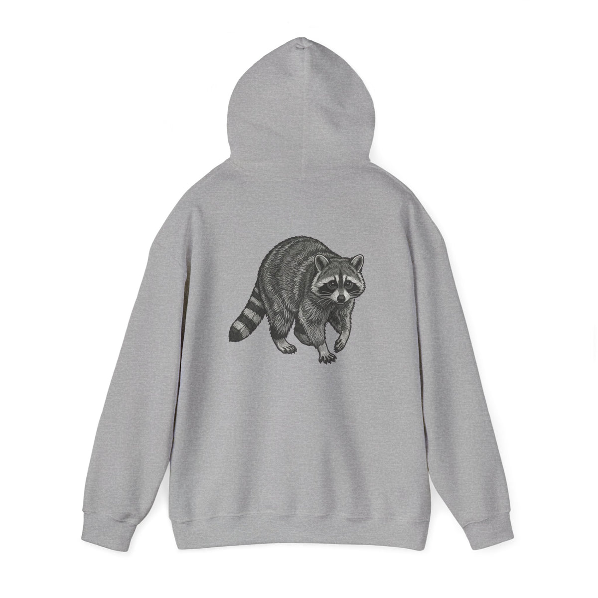 Raccoon graphic hoodie with vintage wildlife illustration, black hooded sweatshirt by Printify featuring detailed animal artwork.