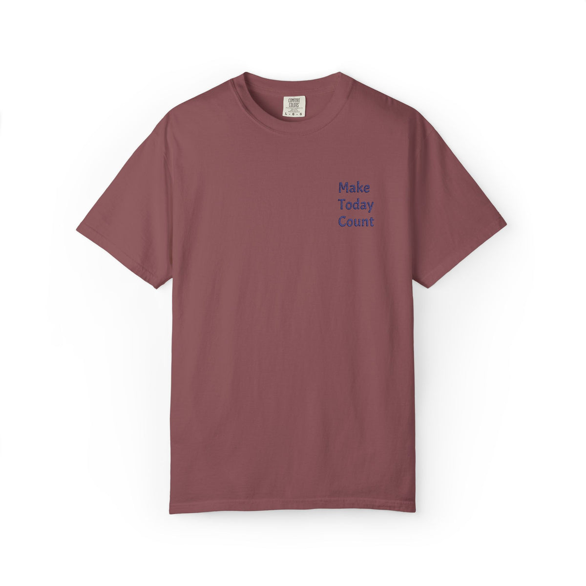 Printify Make Today Count T-Shirt featuring a minimal inspirational design with a small pocket detail on a casual cotton tee.