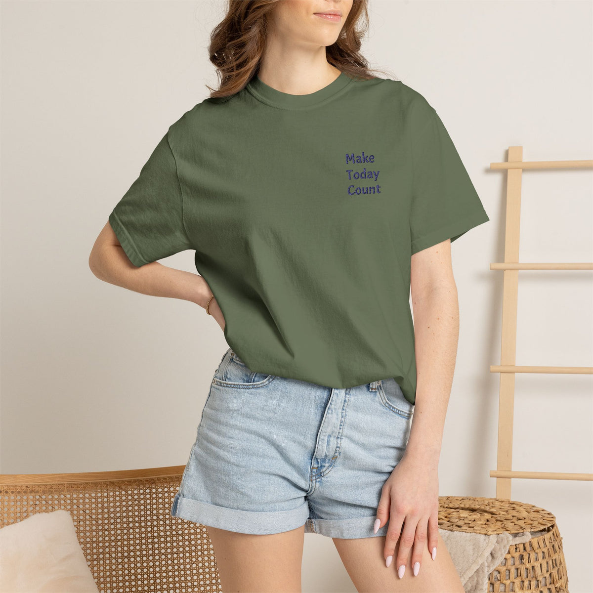 Printify Make Today Count T-Shirt featuring a minimal design and inspirational pocket detail, casual cotton tee for everyday wear.
