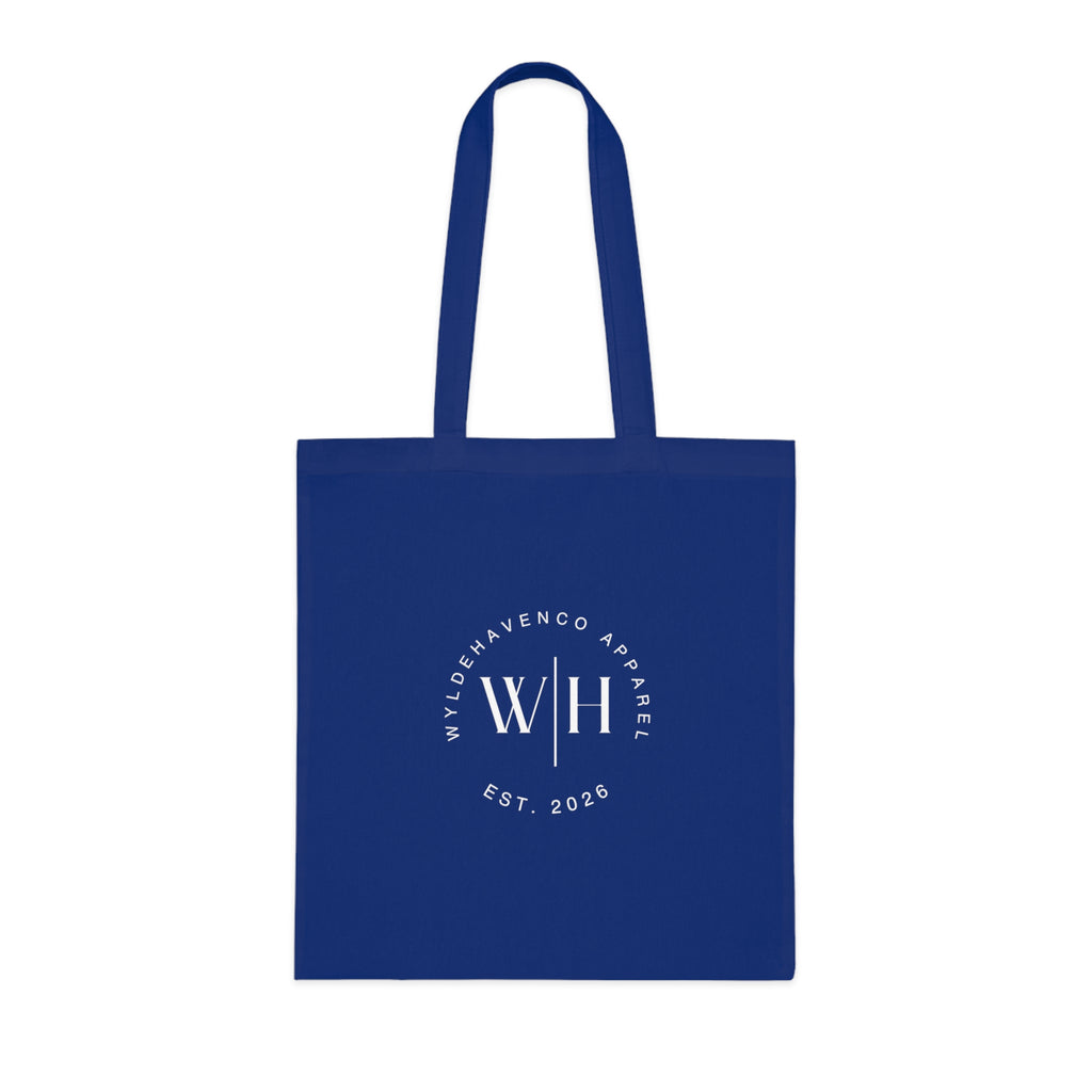 Printify Monogram Circle cotton tote bag with WH logo, stylish canvas bag featuring a round monogram design and sturdy handles.