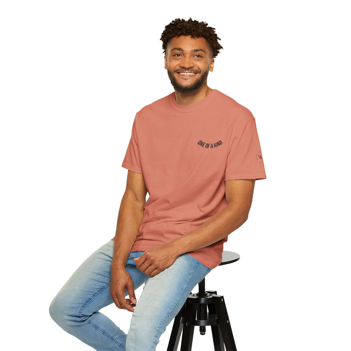 Black "One of a Kind" Chest Logo T-Shirt by Printify featuring a front chest logo design on a casual cotton t-shirt