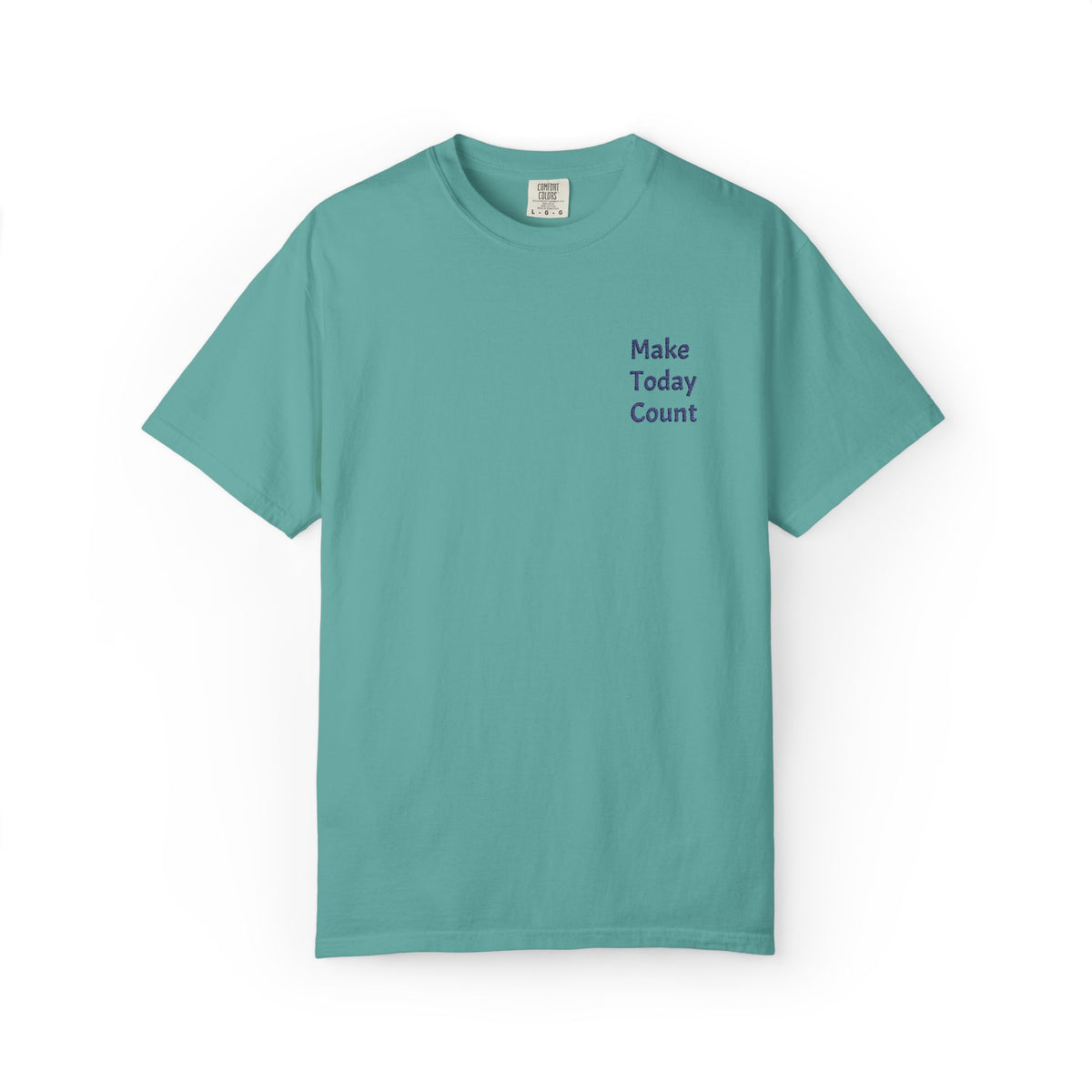 Minimal inspirational Make Today Count T-Shirt by Printify featuring a simple pocket design on a casual tee.