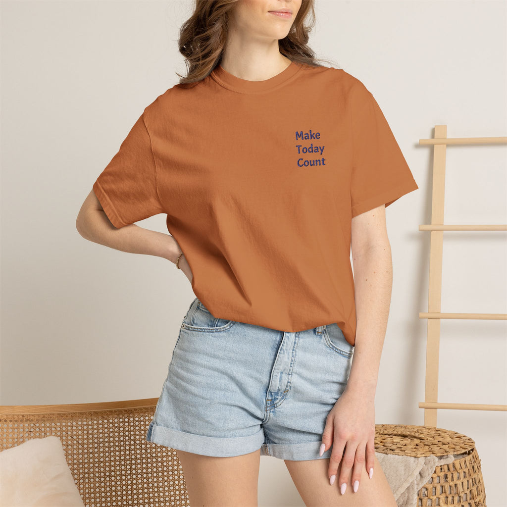 Printify Make Today Count T-Shirt featuring minimal inspirational design and a pocket, casual and stylish men's or women's tee.