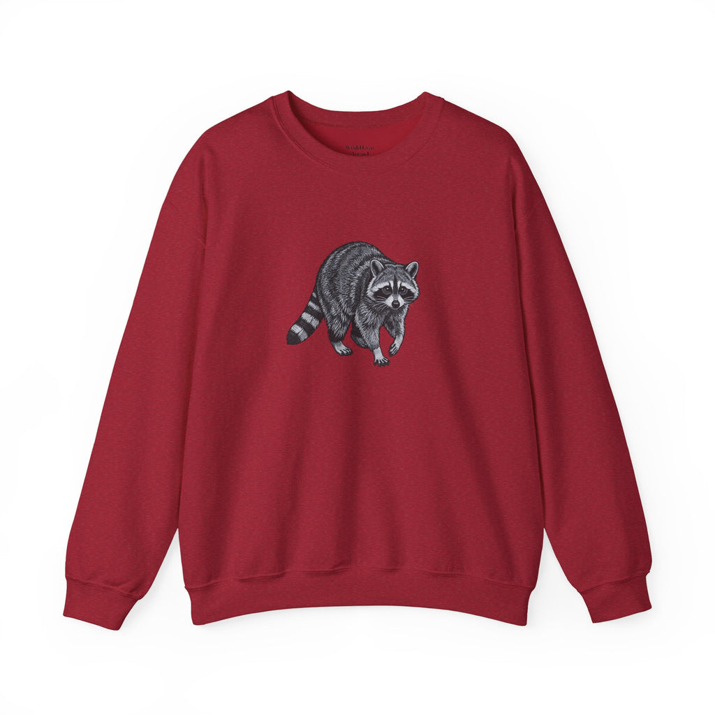Raccoon graphic sweatshirt from Wyldelife Collection featuring wildlife art, made by Printify, displayed on a cozy casual garment.