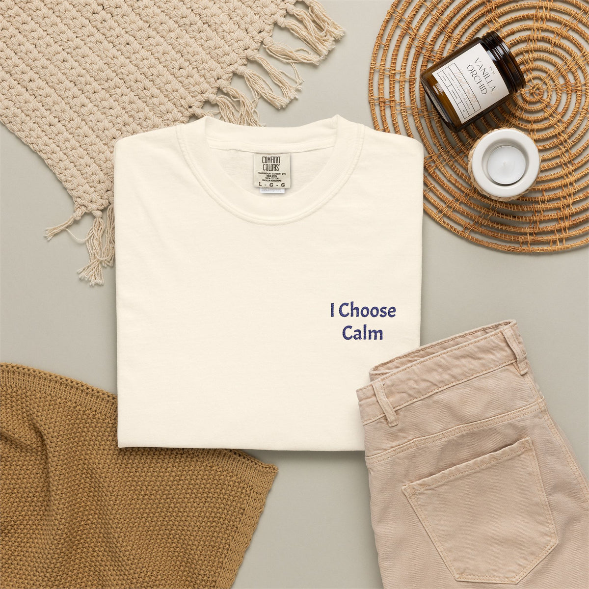 Minimalist I Choose Calm T-Shirt by Printify featuring a simple relaxation-themed design on a comfortable casual tee.