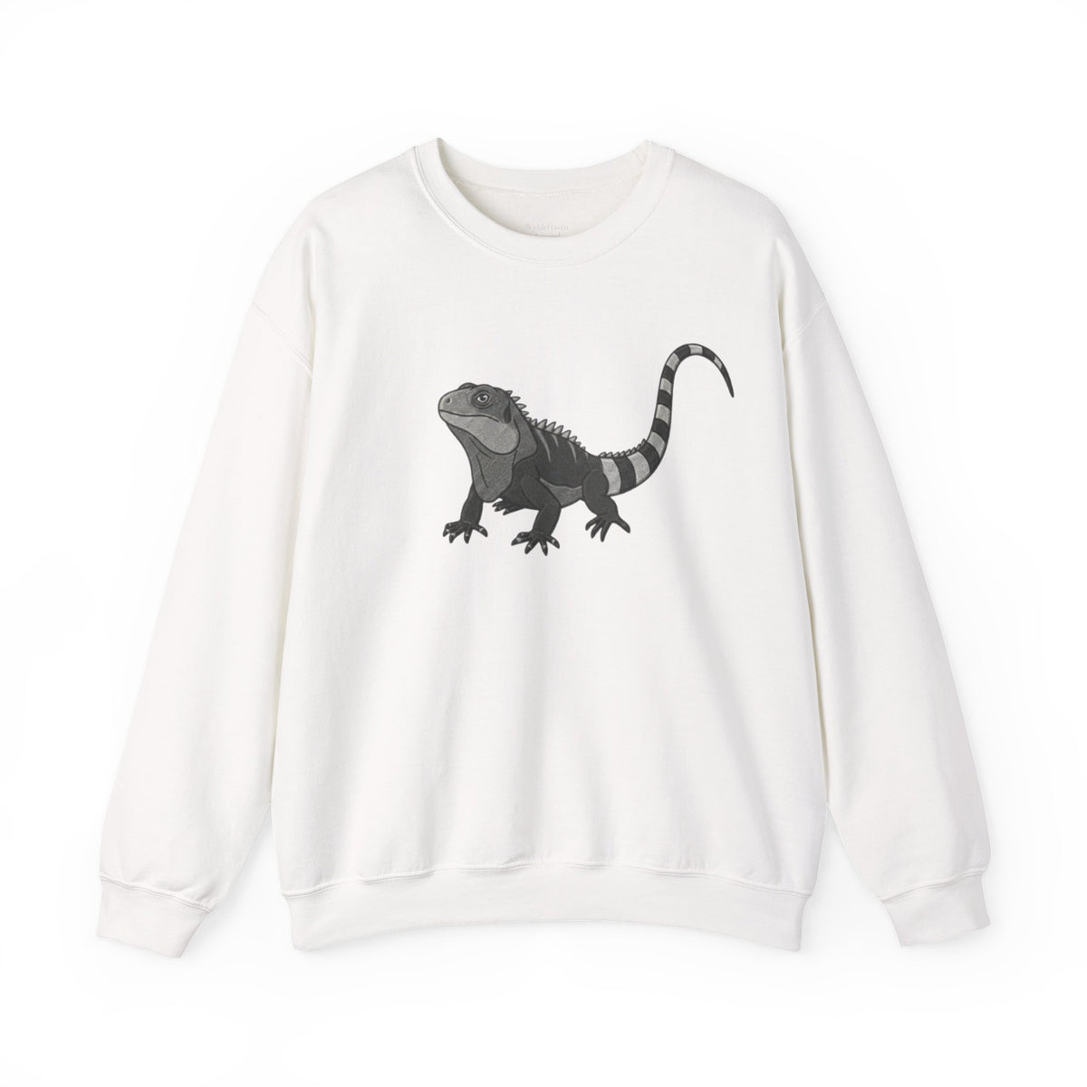 Iguana graphic sweatshirt from Wyldelife Collection featuring wildlife art by Printify, with a detailed iguana illustration on soft fabric.