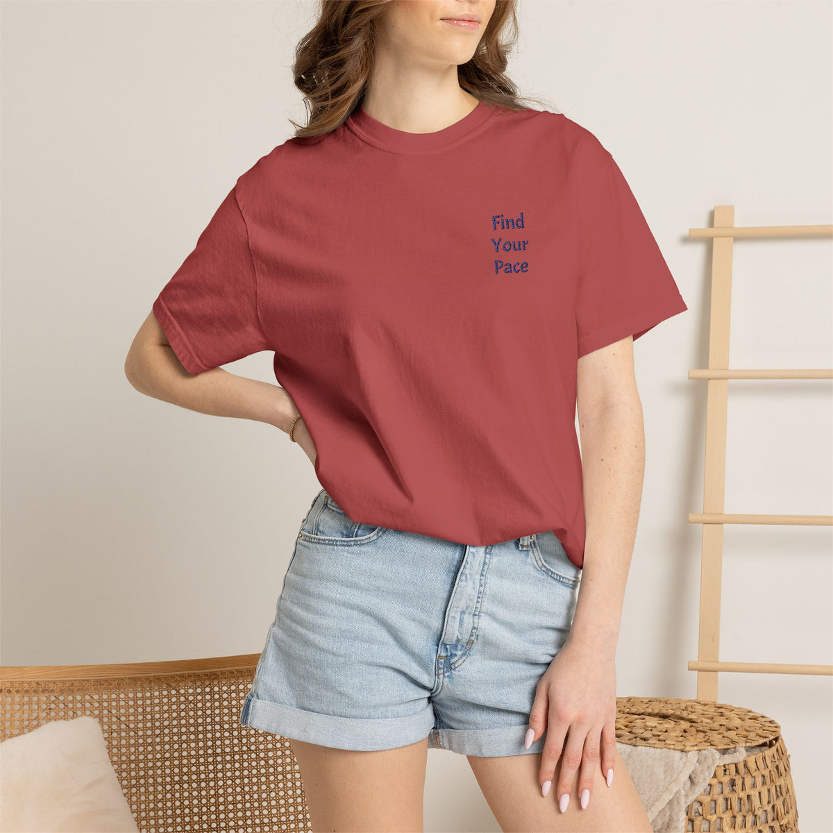Gray Find Your Pace T-Shirt by Printify featuring a minimal motivational chest print, casual fit, and comfortable fabric.