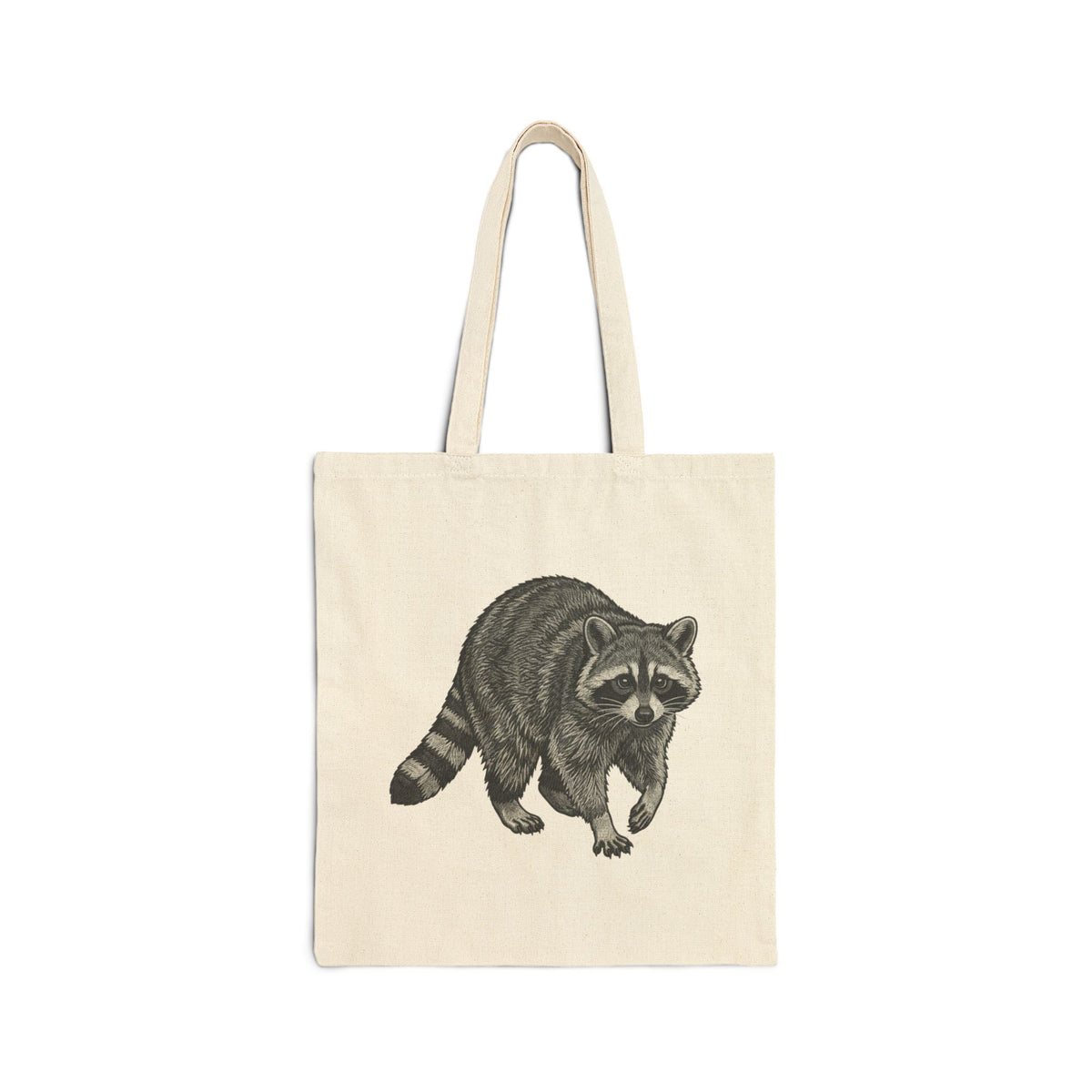 Vintage raccoon canvas tote bag by Printify featuring wildlife eco-friendly design, perfect for shopping and everyday use.