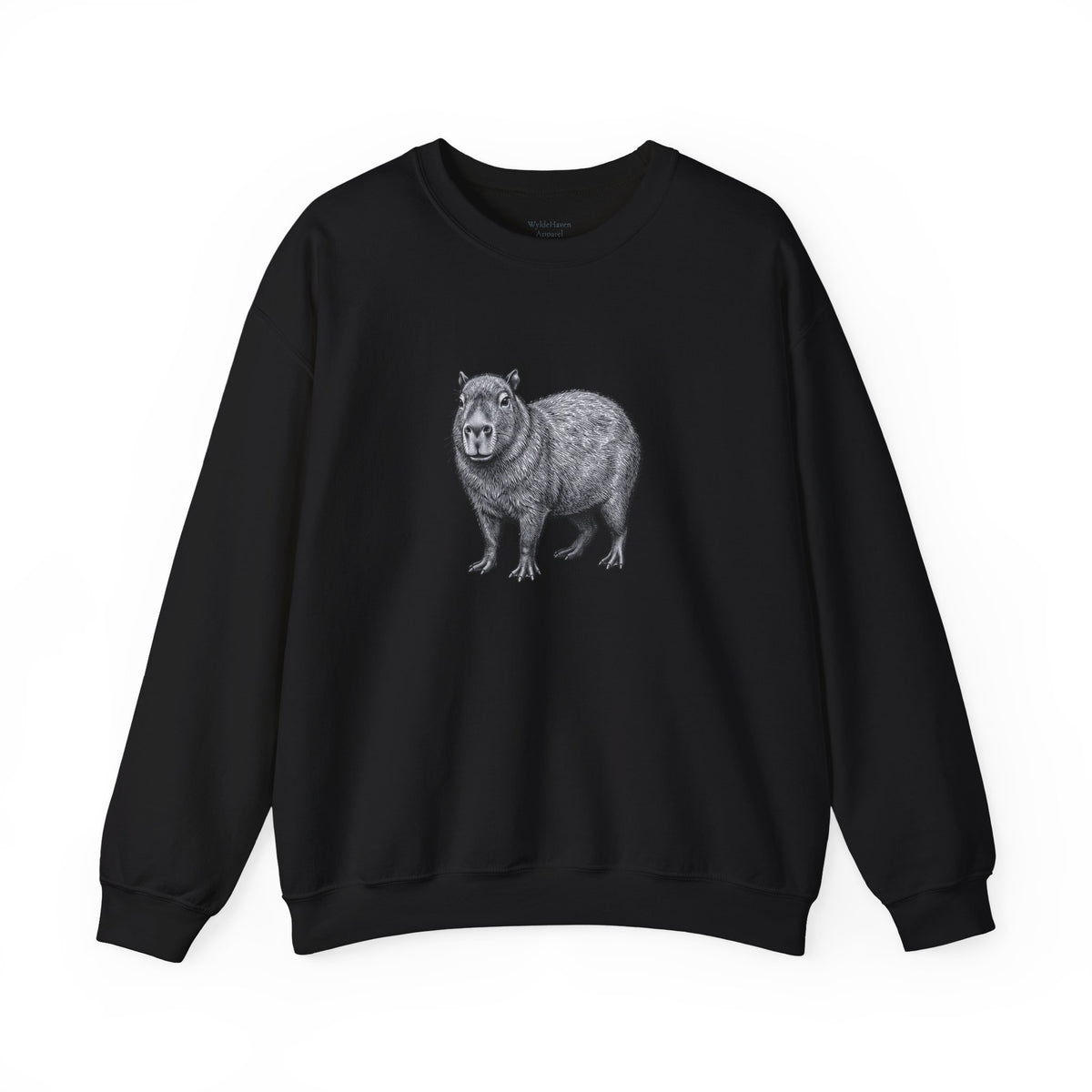 Capybara graphic sweatshirt from Wyldelife Collection by Printify featuring a wildlife art design on soft fabric.