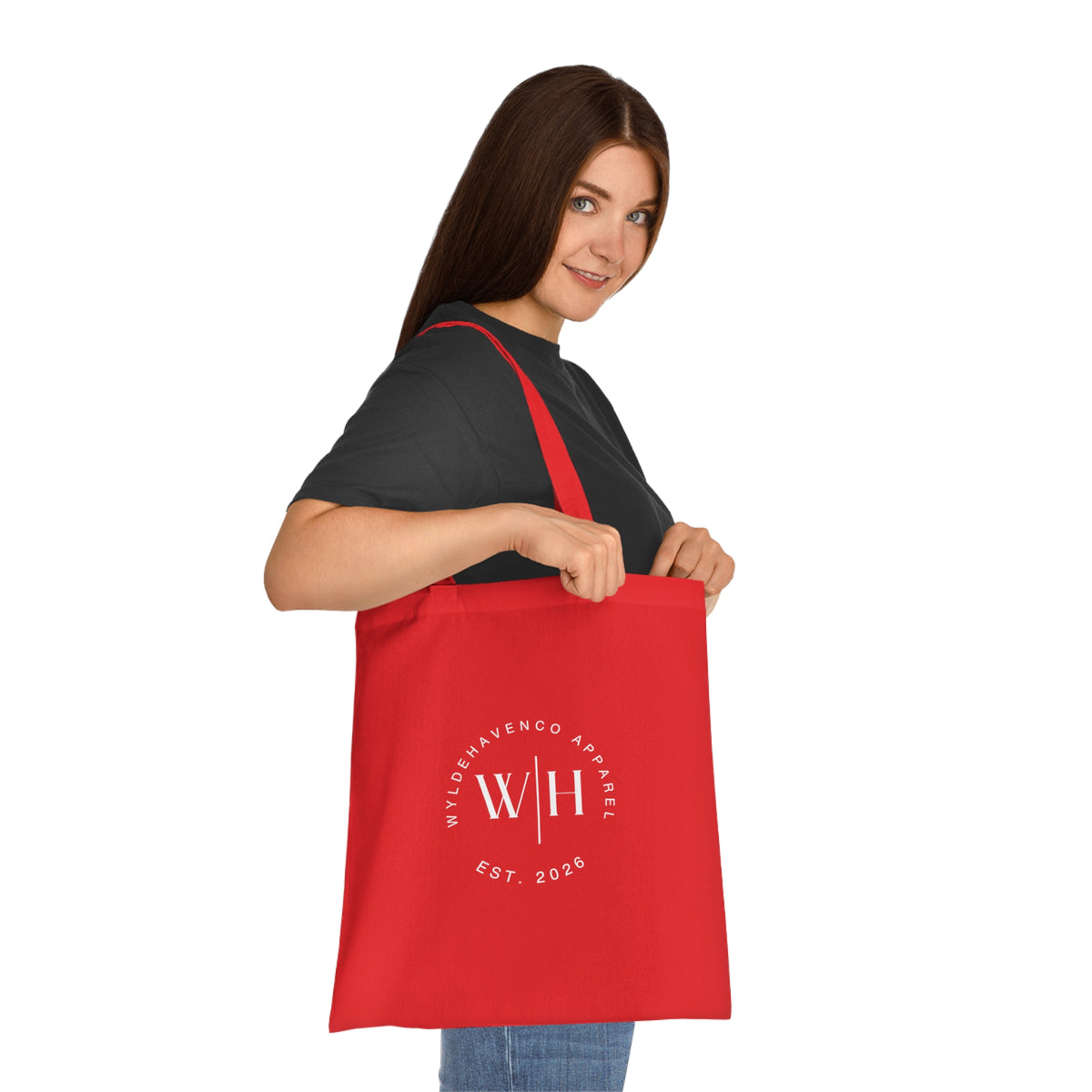 Printify Monogram Circle Cotton Tote bag with WH logo, stylish canvas tote bag for everyday use