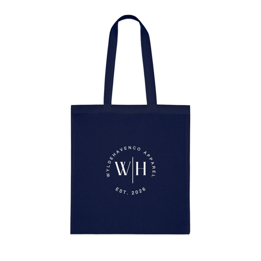Printify Monogram Circle Cotton Tote bag with WH logo, large canvas tote bag for everyday use and shopping.