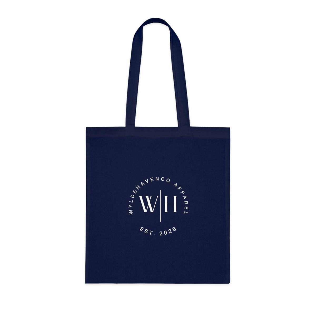 Printify Monogram Circle Cotton Tote bag with WH logo, large canvas tote bag for everyday use and shopping.