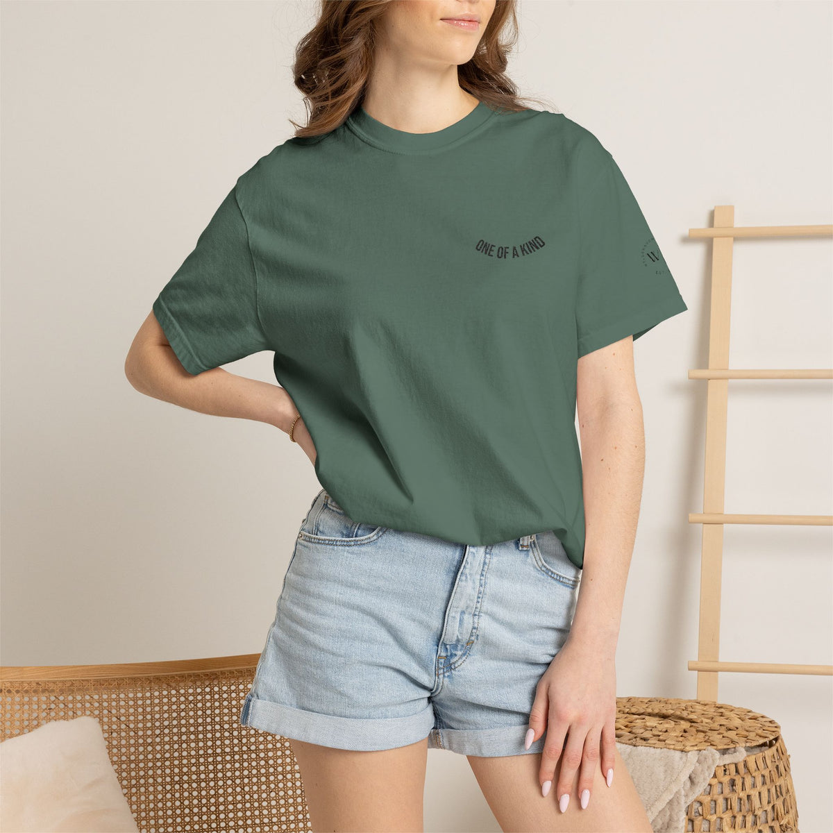 White T-shirt by Printify featuring a unique chest logo design, casual fit, and soft fabric for everyday wear.