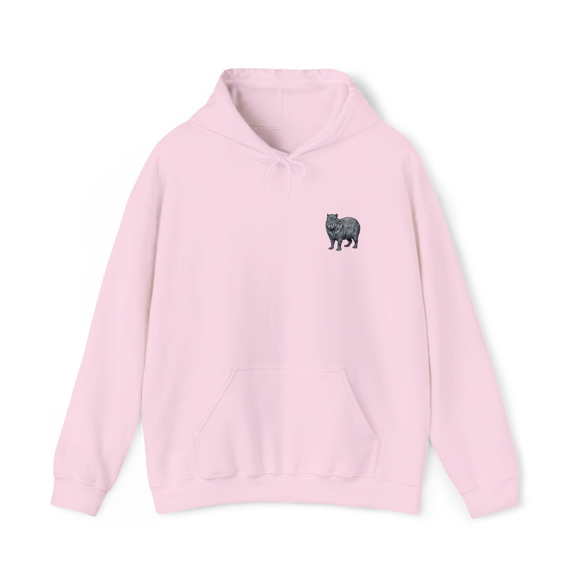Capybara embroidered hoodie from Wyldelife Collection featuring wildlife design and cozy fabric, by Printify.