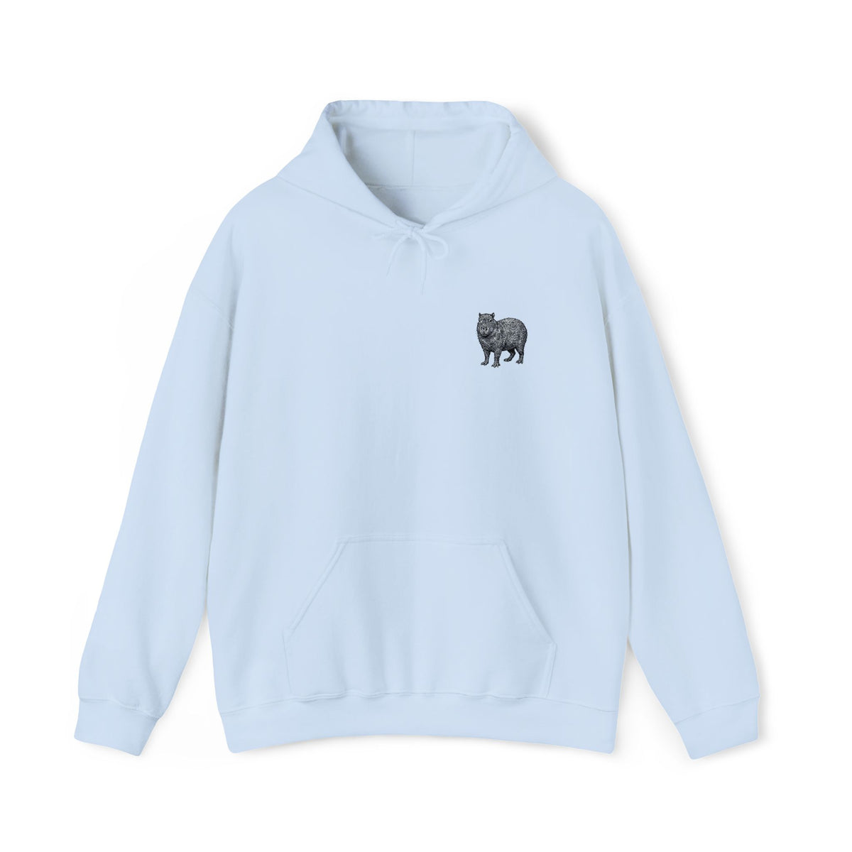 Capybara embroidered hoodie from Wyldelife Collection featuring wildlife design, made by Printify, shown with detailed embroidery and soft fabric