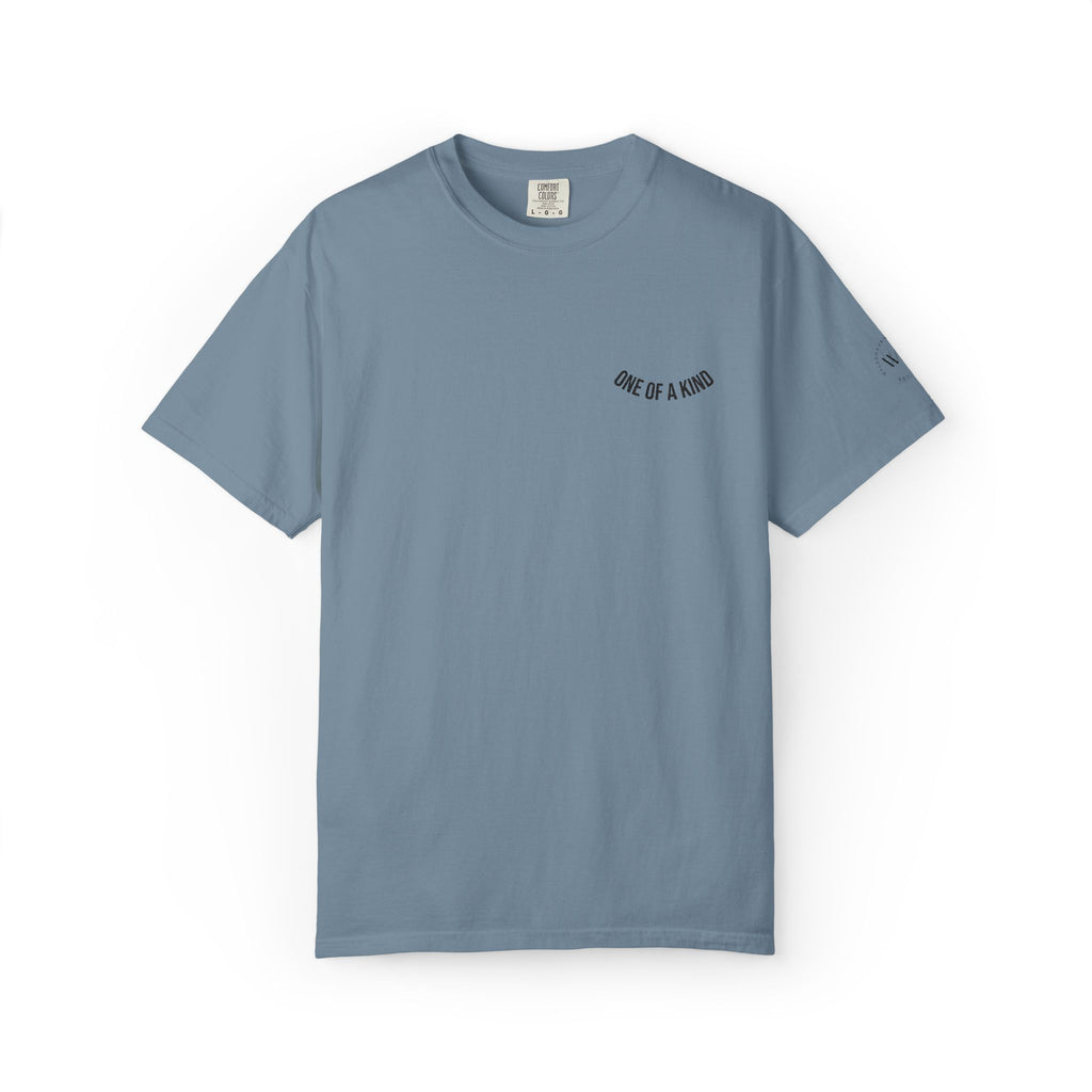 Black "One of a Kind" chest logo T-shirt by Printify, featuring a minimalist design and comfortable fit.
