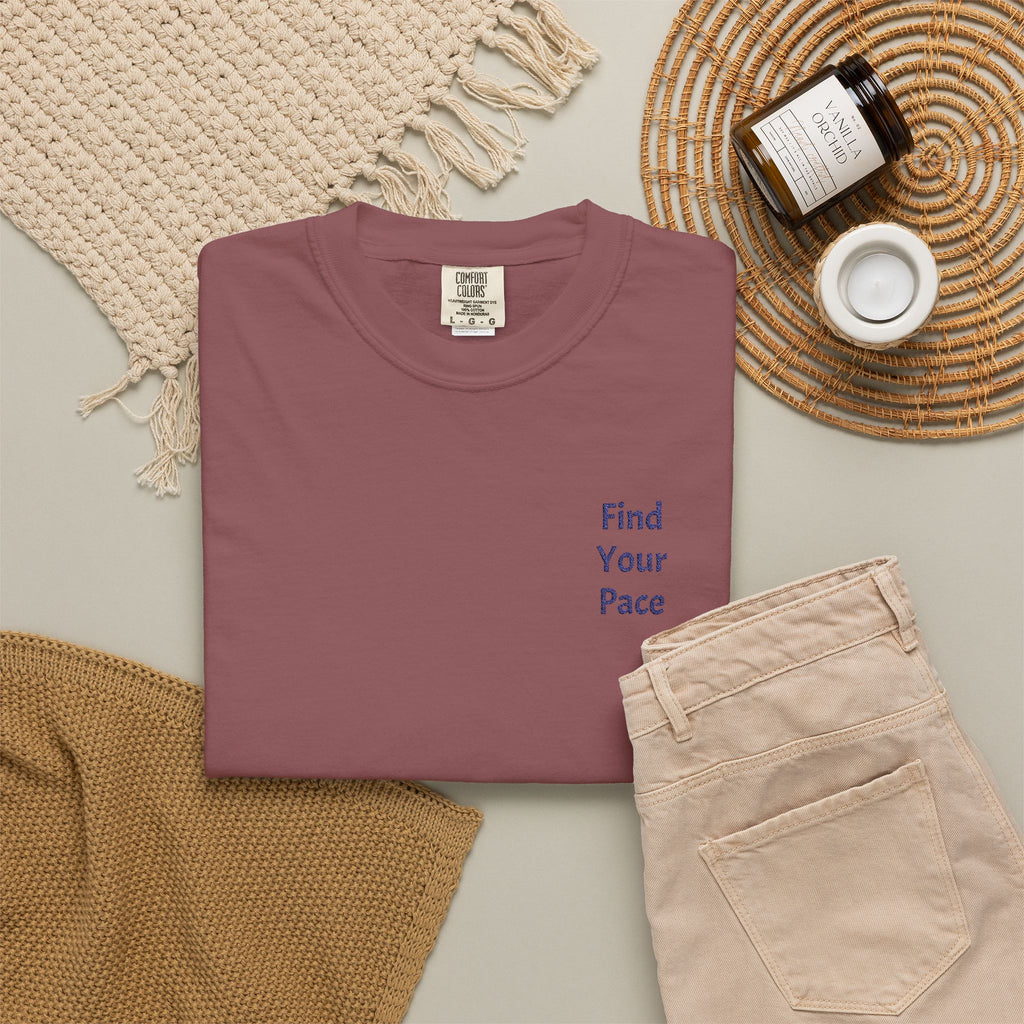 Find Your Pace T-Shirt by Printify featuring a minimal motivational chest print on a casual cotton t-shirt.
