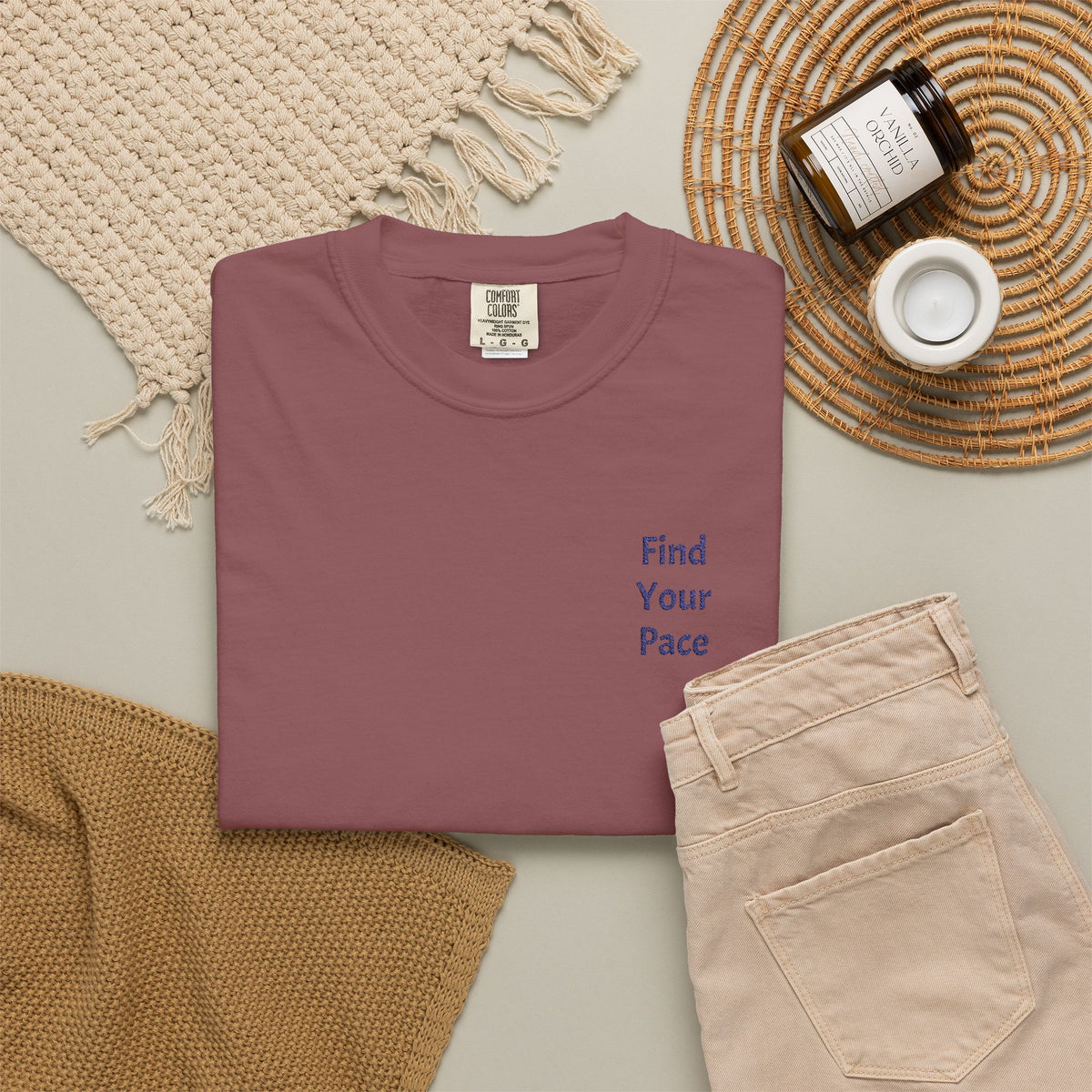 Find Your Pace T-Shirt by Printify featuring a minimal motivational chest print on a casual cotton t-shirt.