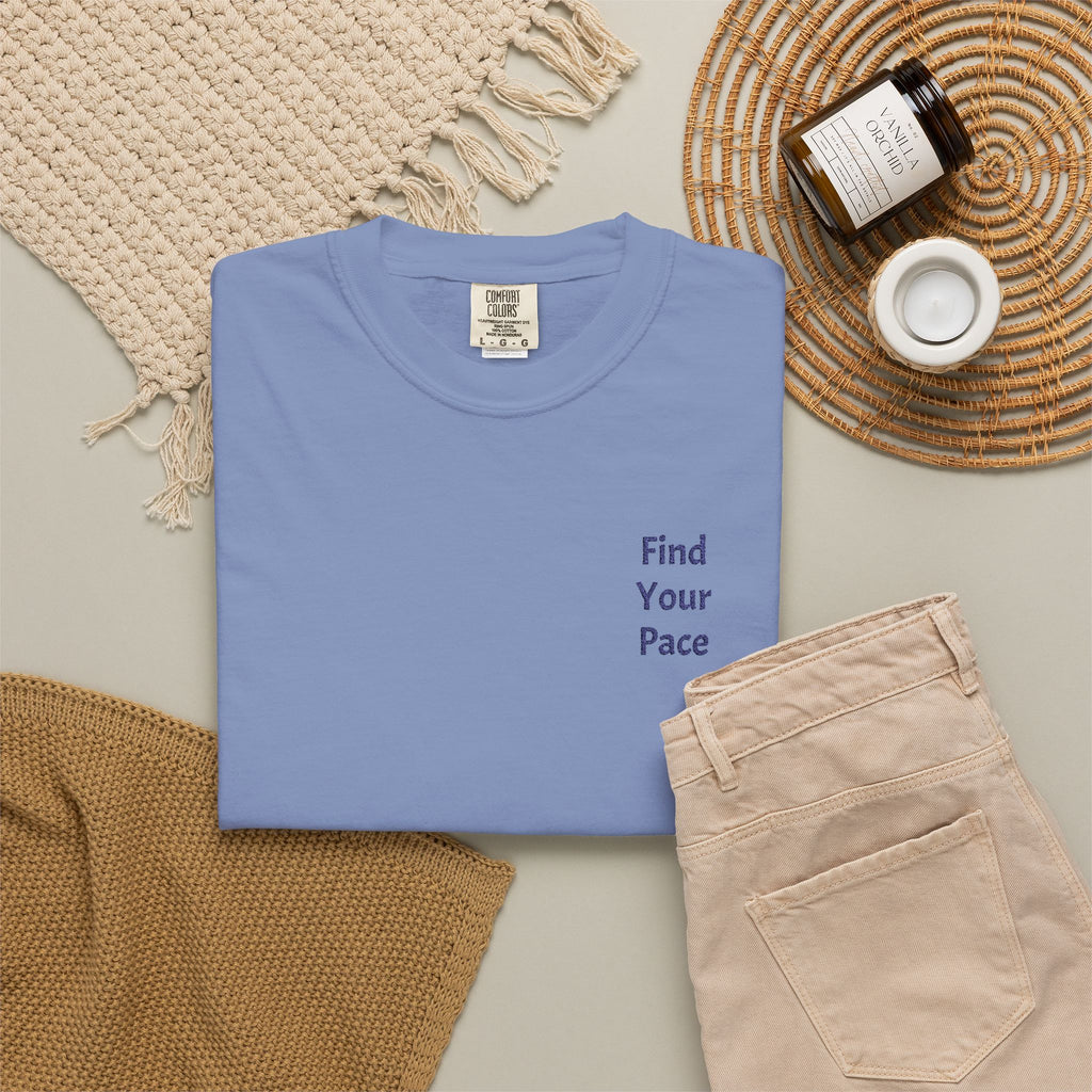 Printify Find Your Pace T-Shirt with minimal motivational chest print, casual fit, and comfortable fabric.