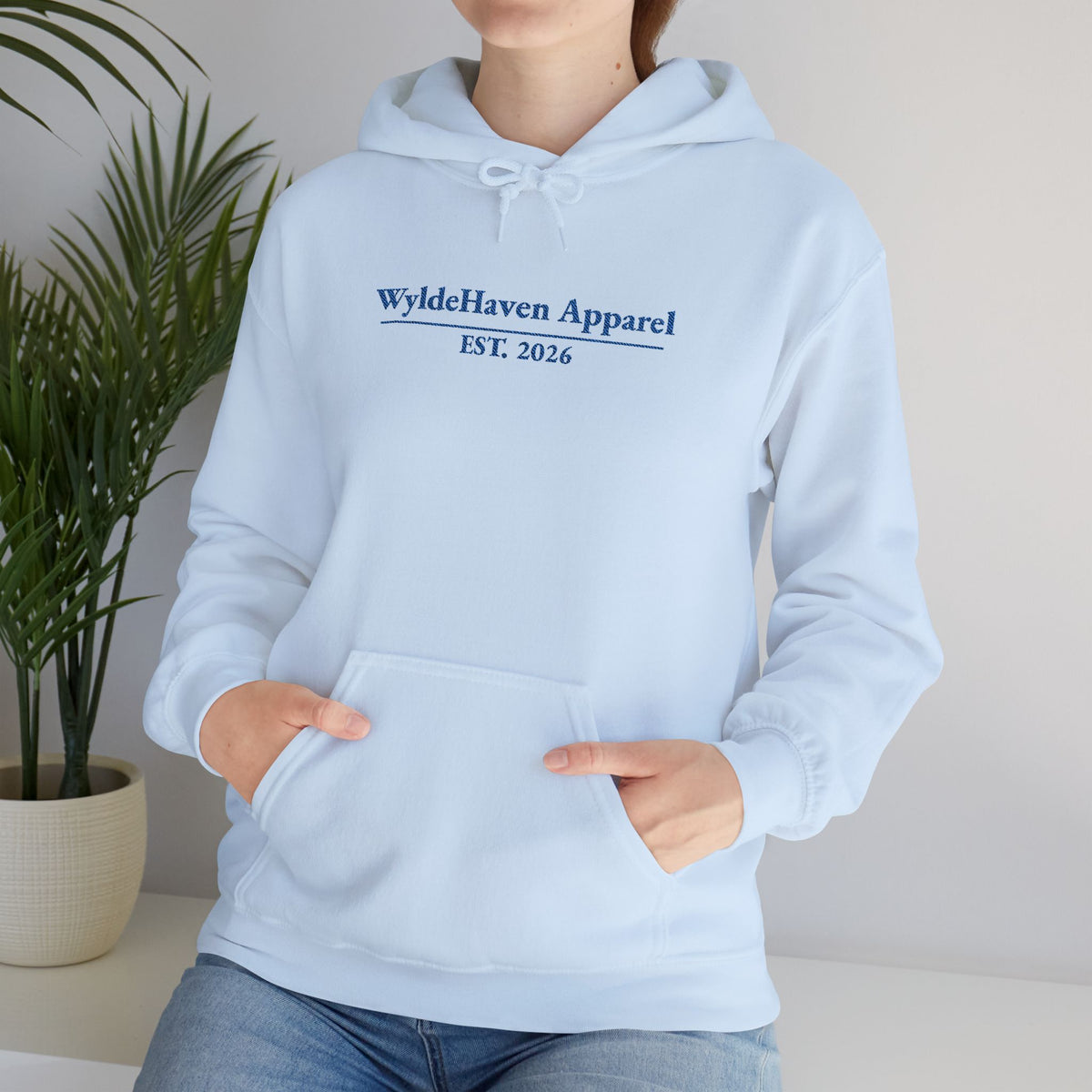 Printify WyldeHaven Apparel signature embroidered hoodie with detailed embroidery and a stylish design on a comfortable hoodie.