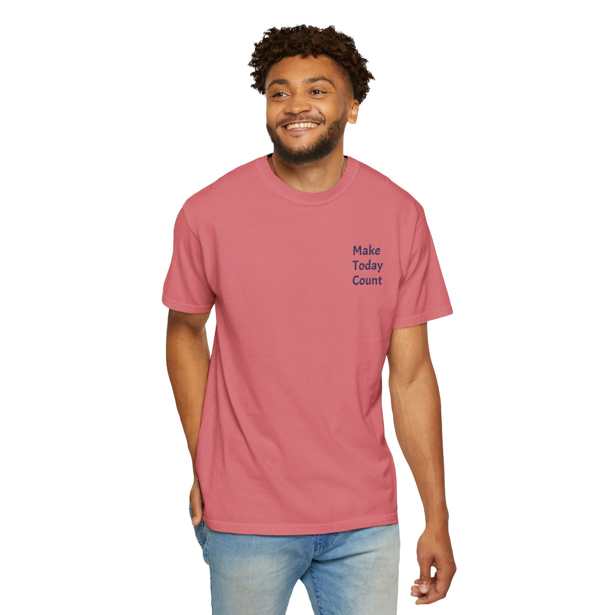 Printify Make Today Count T-Shirt featuring a minimalist design and inspirational message on a casual pocket tee.