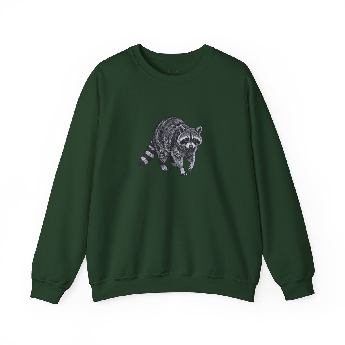 Gray Raccoon graphic sweatshirt from Wyldelife Collection by Printify, featuring a detailed raccoon wildlife art illustration.