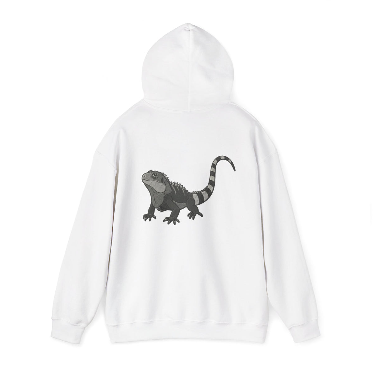 Large wildlife print hoodie featuring an iguana graphic from Wyldelife Collection, with a vibrant back design on a cozy hoodie.