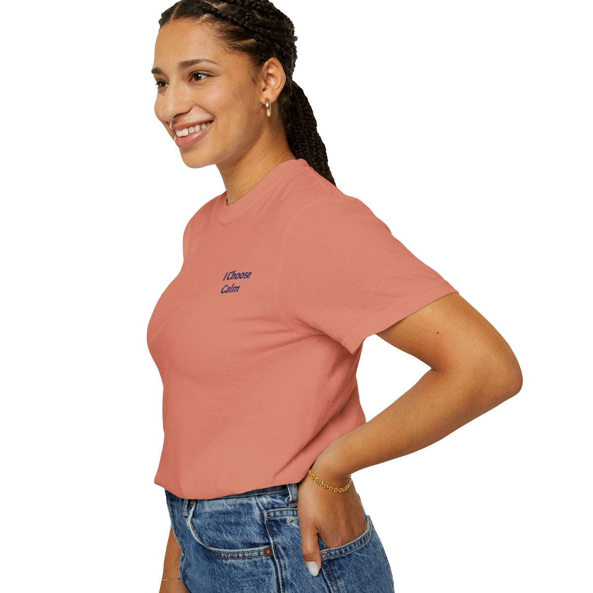 Light gray I Choose Calm T-Shirt by Printify featuring minimalist relaxation design, casual fit, and soft cotton fabric.