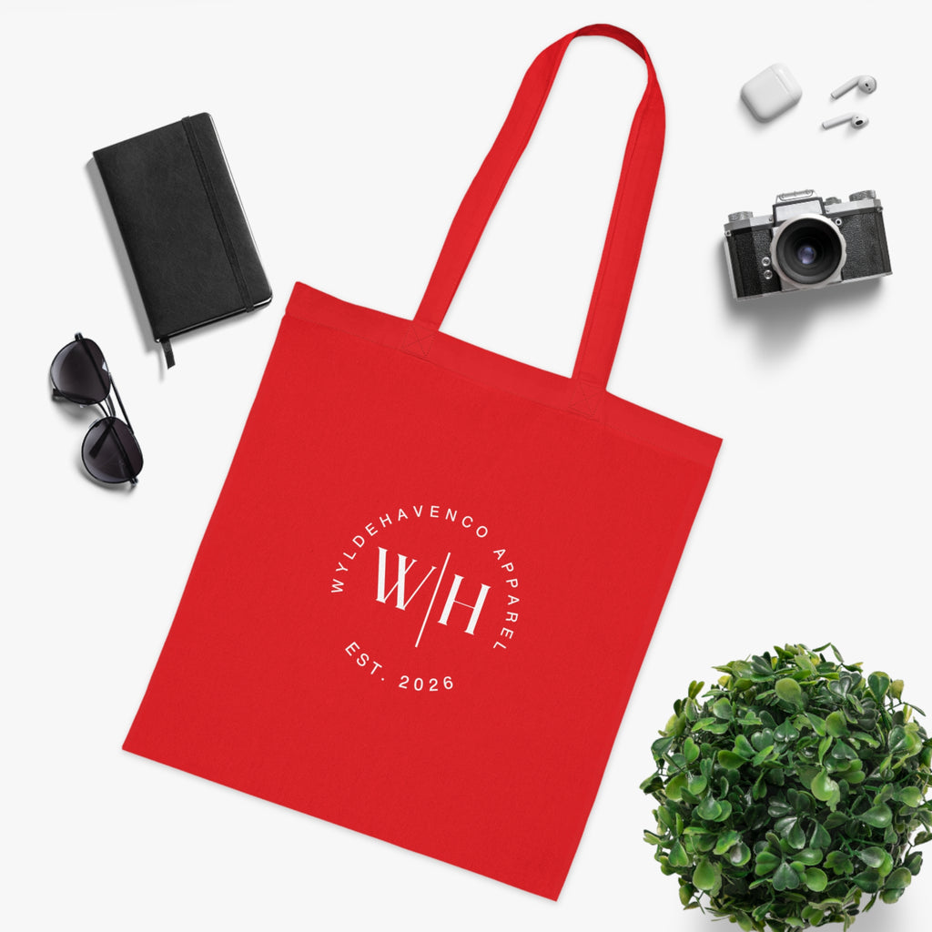 Printify Monogram Circle cotton tote bag with WH logo, showcasing its stylish canvas design and durable tote style.