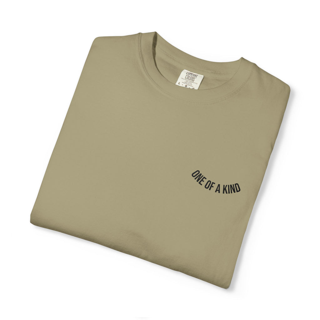 Black "One of a Kind" Chest Logo T-Shirt by Printify featuring a front chest logo design on soft cotton fabric.