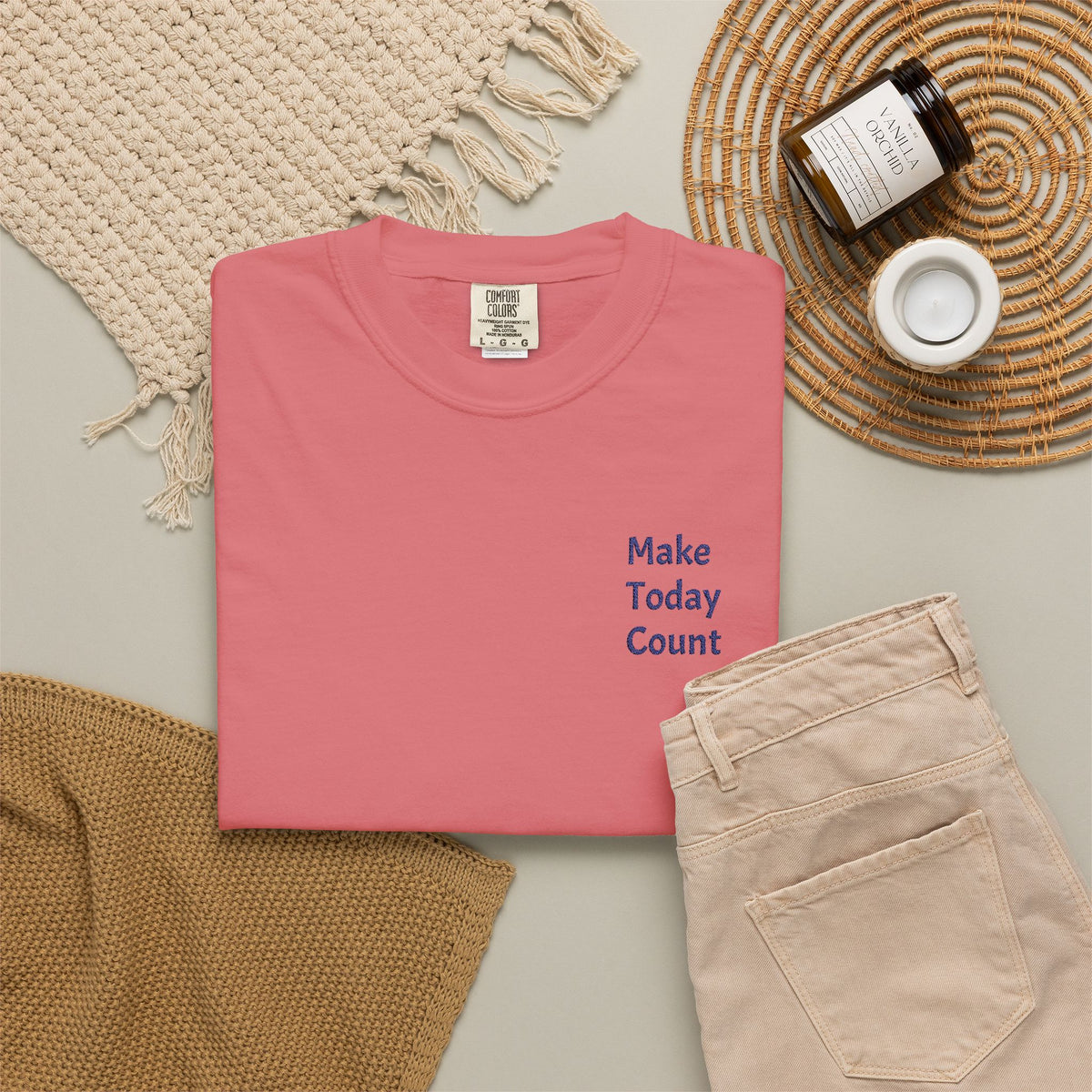 Printify Make Today Count T-Shirt with minimalist design and inspirational pocket detail, casual short-sleeve tee for everyday wear