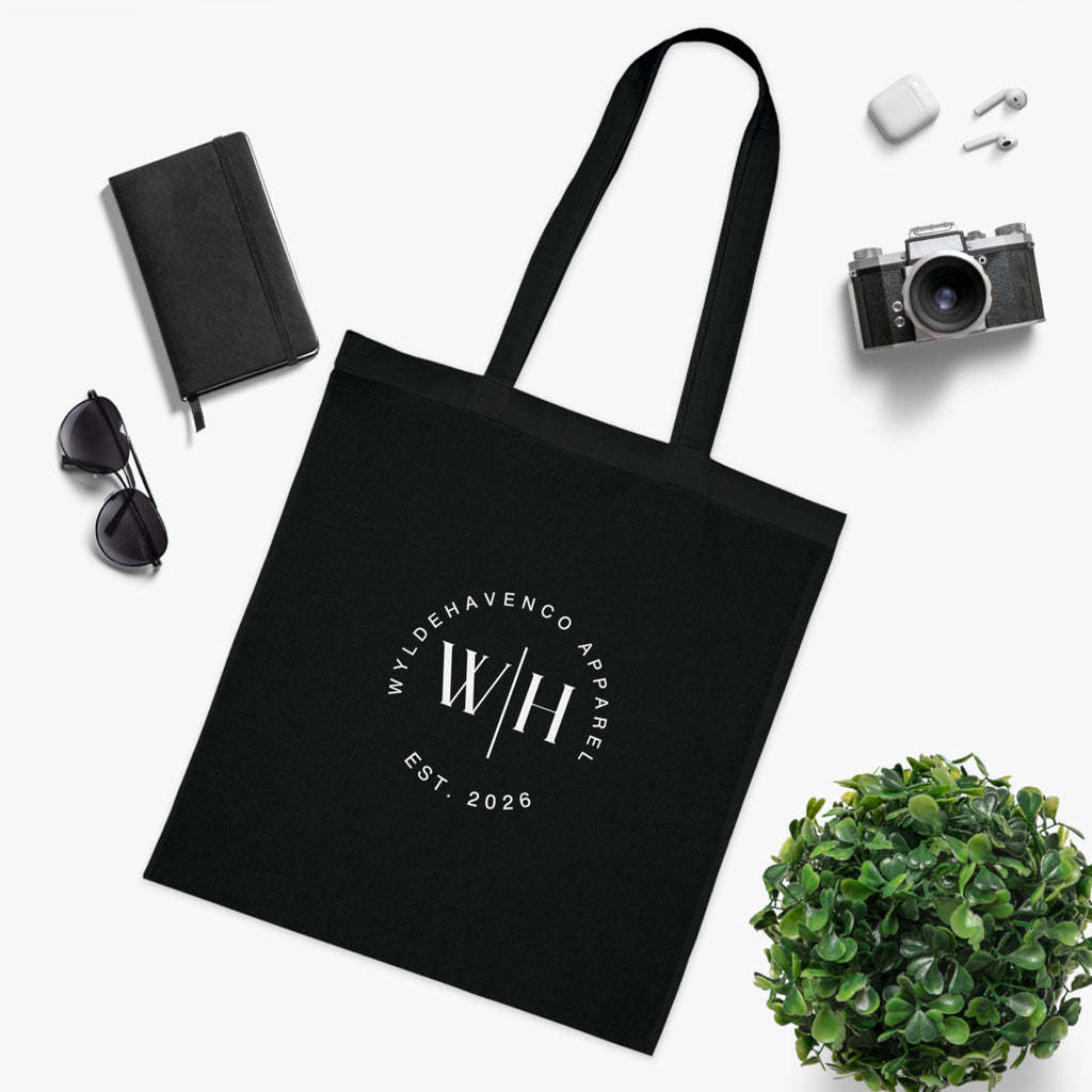 Printify Monogram Circle Cotton Tote bag with WH logo, stylish canvas tote perfect for everyday use and carrying essentials.