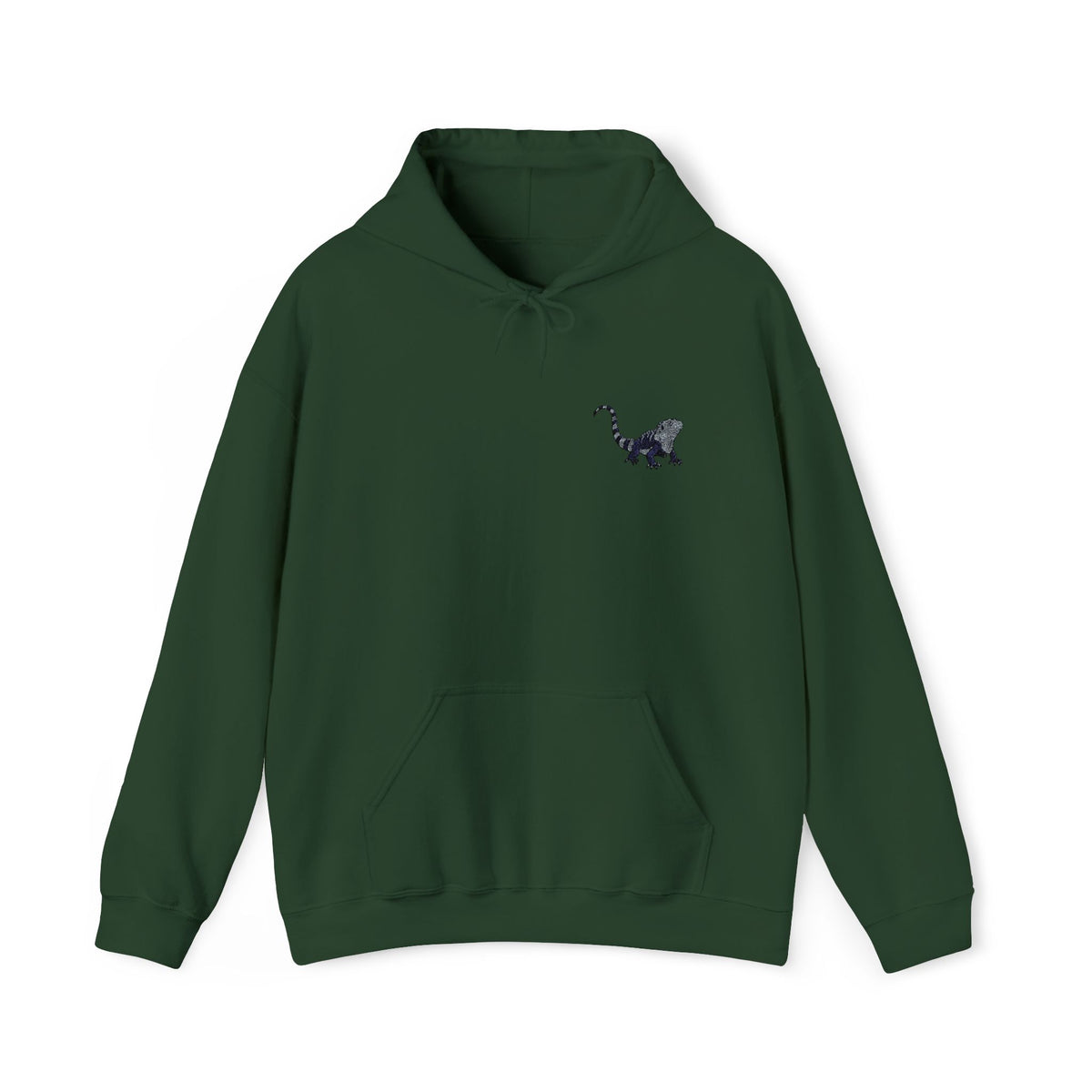 Unisex iguana embroidered hoodie with wildlife design, featuring detailed nature-inspired embroidery on a comfortable casual hoodie.