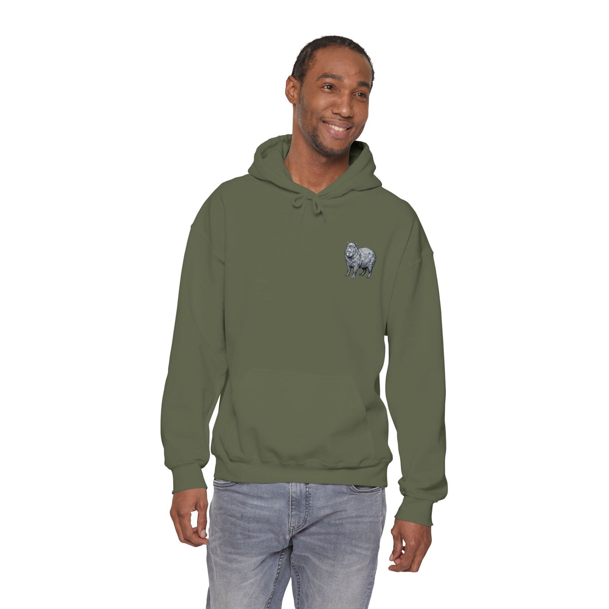 Printify Capybara embroidered hoodie from Wyldelife Collection featuring a detailed wildlife design on soft fabric.