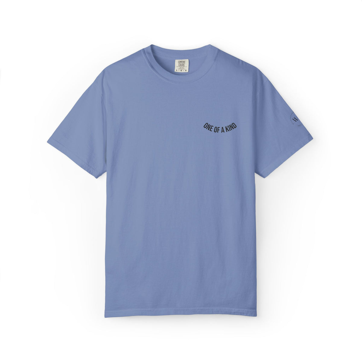 Black "One of a Kind" Chest Logo T-Shirt by Printify featuring a front logo design on soft cotton fabric.